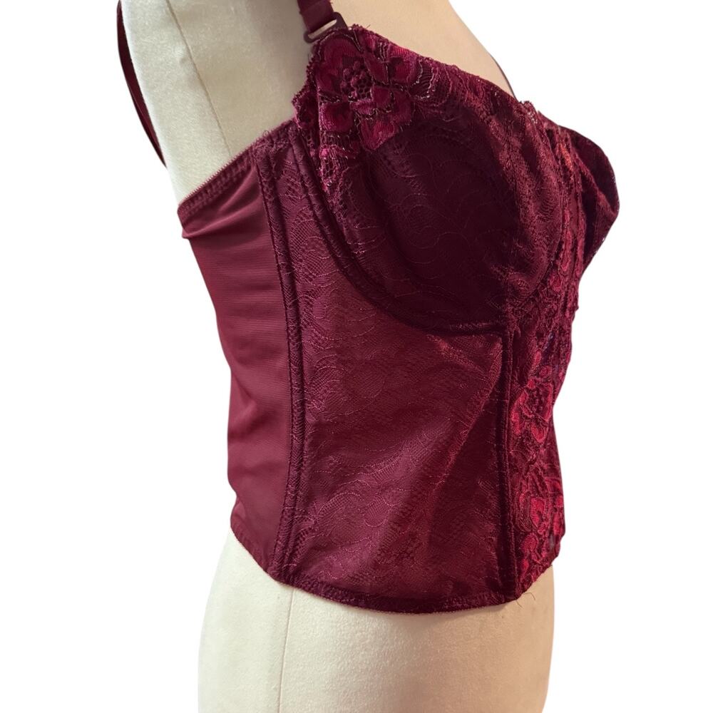 Curvation Burgundy Lace Corset Bustier Bra Top Adjustable Straps Underwire 40C